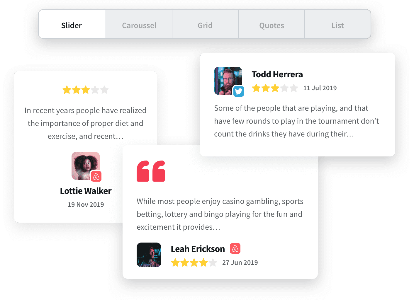 Review widget options