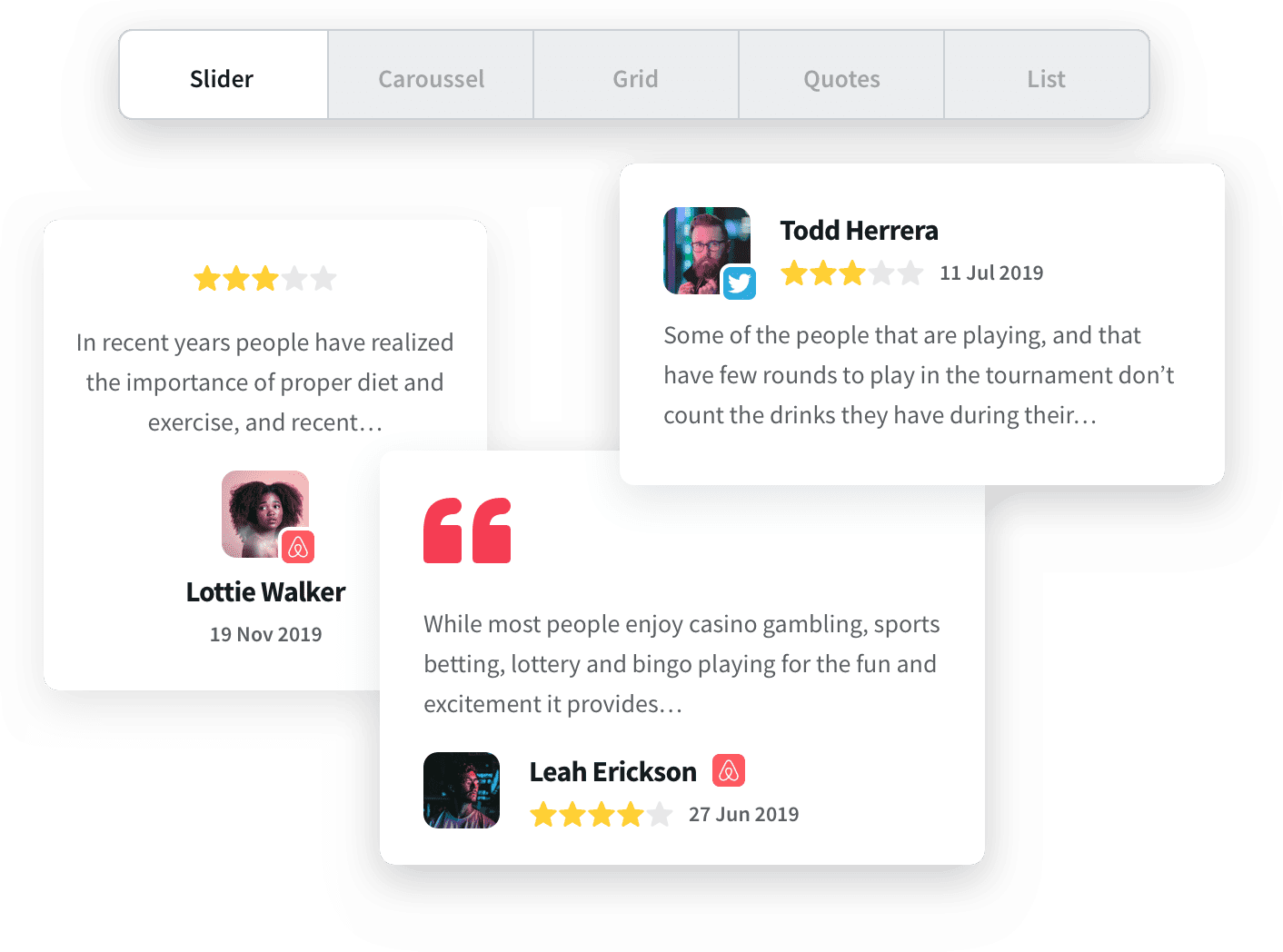 Review widget options