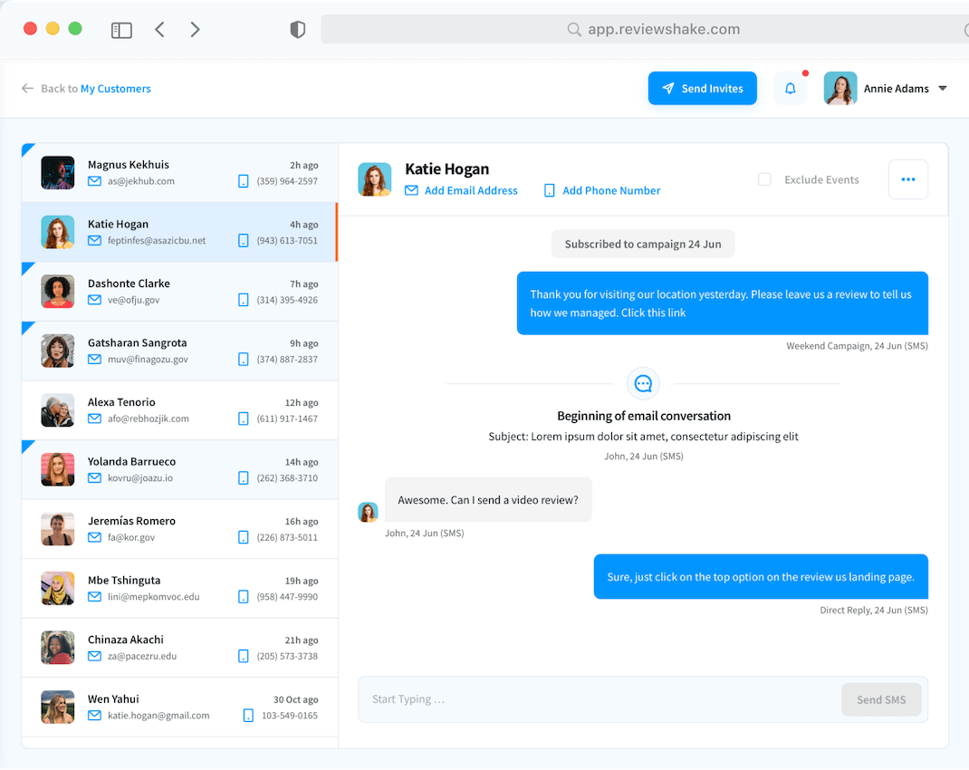Inbox section wit a chat interface to communicate with customers.